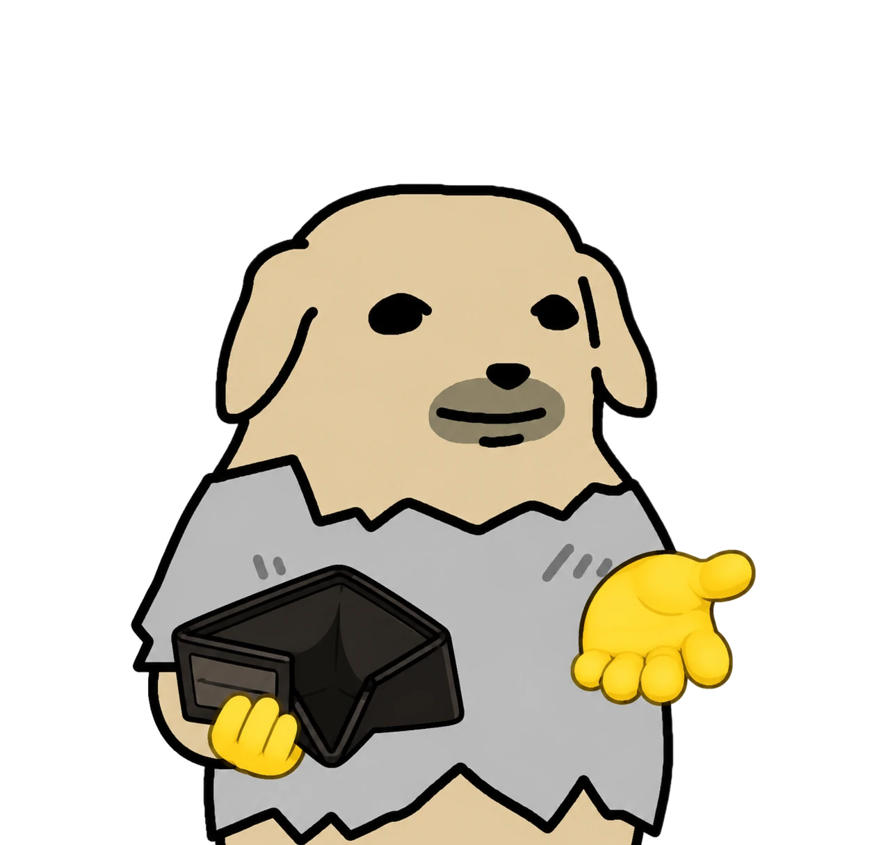 Broke Dog opening an empty wallet